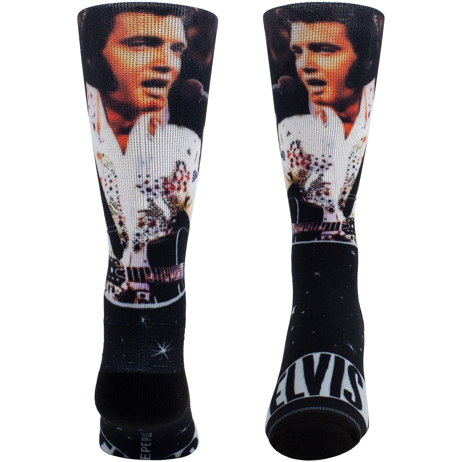 Elvis Presley Unisex Crew Socks: Mic Sublimation (Black)  (UK Size 6.5 - 11)