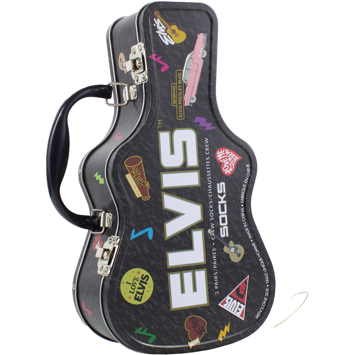 Elvis Presley Unisex Sock Guitar Tin: Logos (Multicolour)  (UK Size 6.5 - 11)