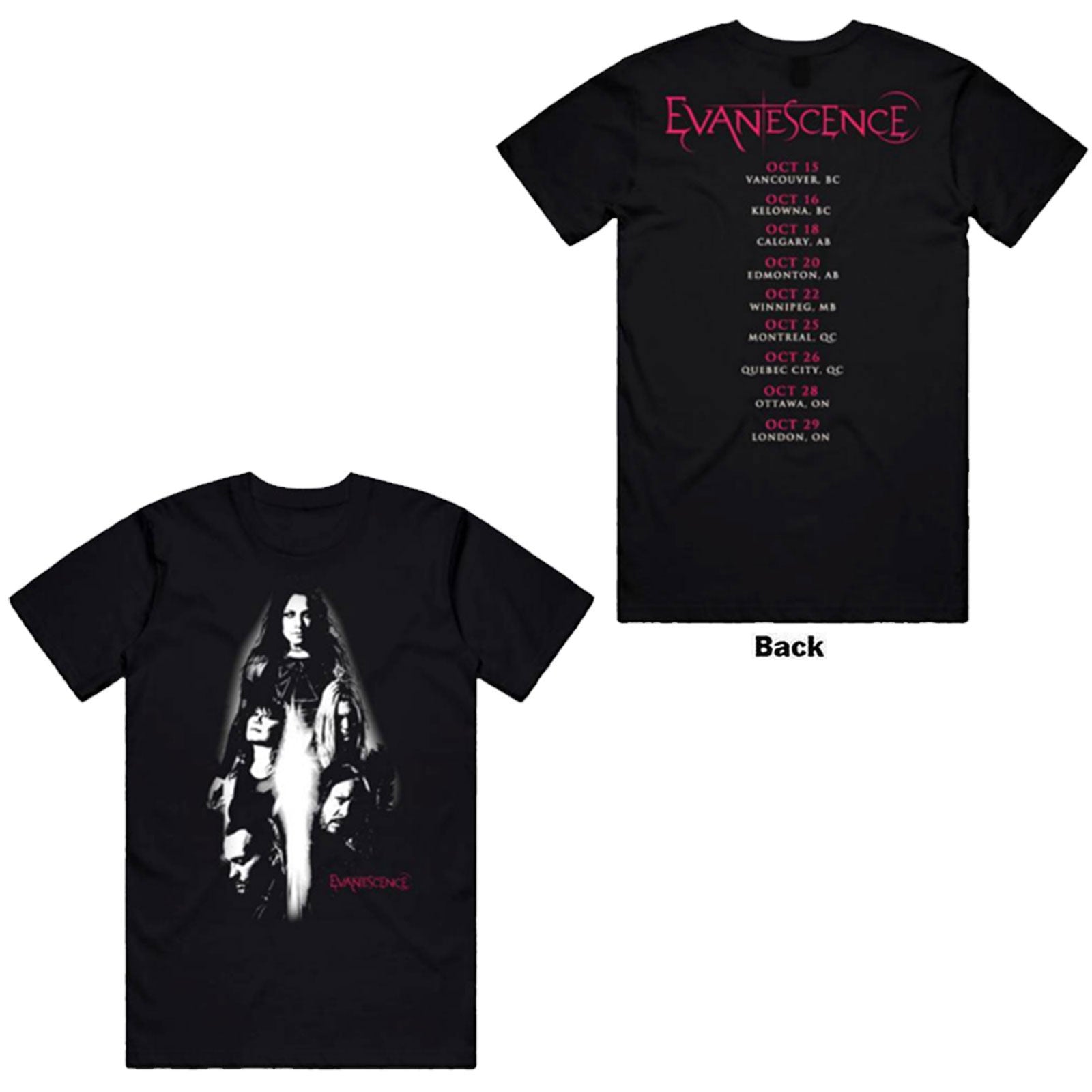 Evanescence Unisex T-Shirt: Canada Tour '24 Photo (Black) (Back Print)