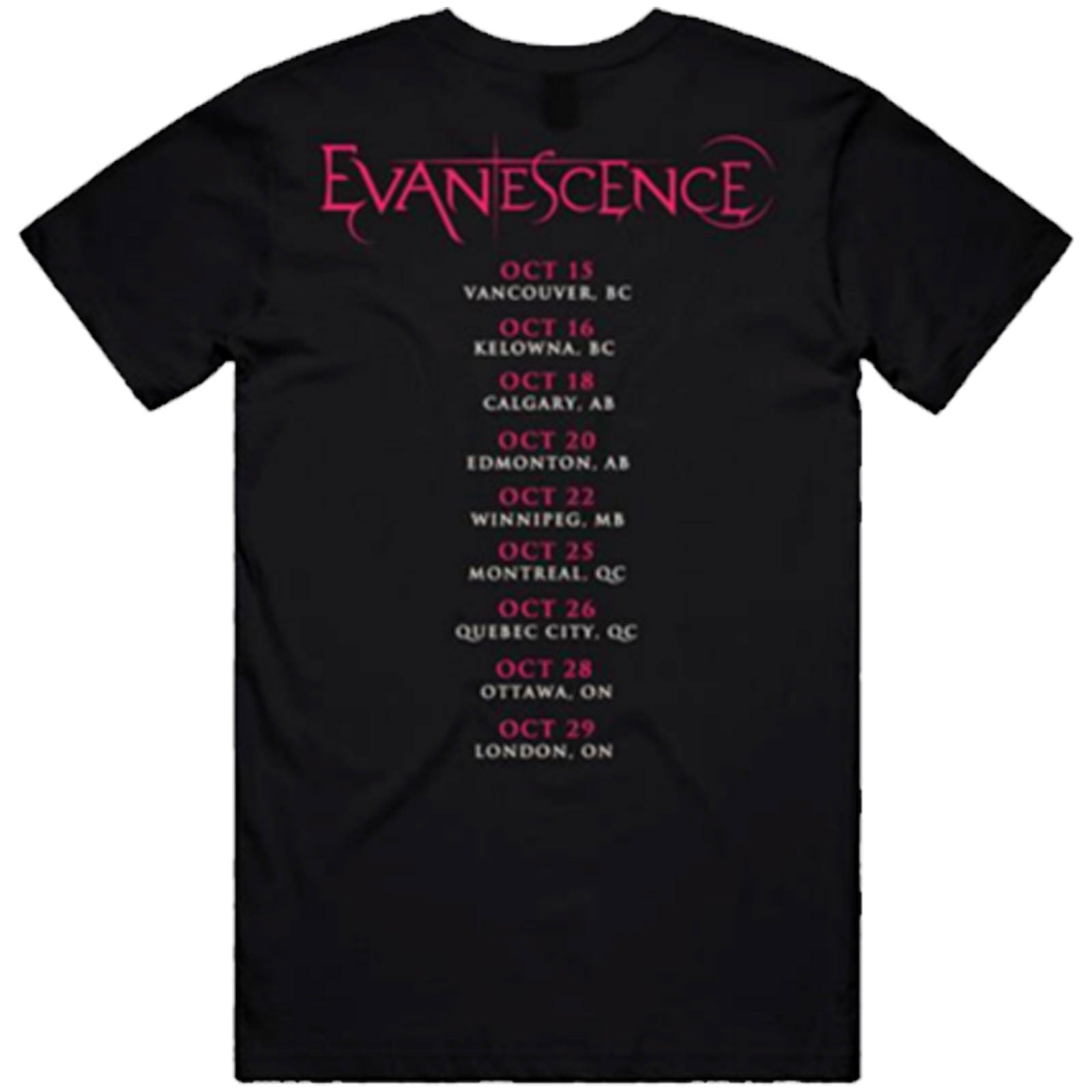 Evanescence Unisex T-Shirt: Canada Tour '24 Photo (Black) (Back Print)