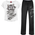 Spiral Ladies 4 Piece Gothic Pyjama Set: Bright Eyes (Black & White) (Back Print)