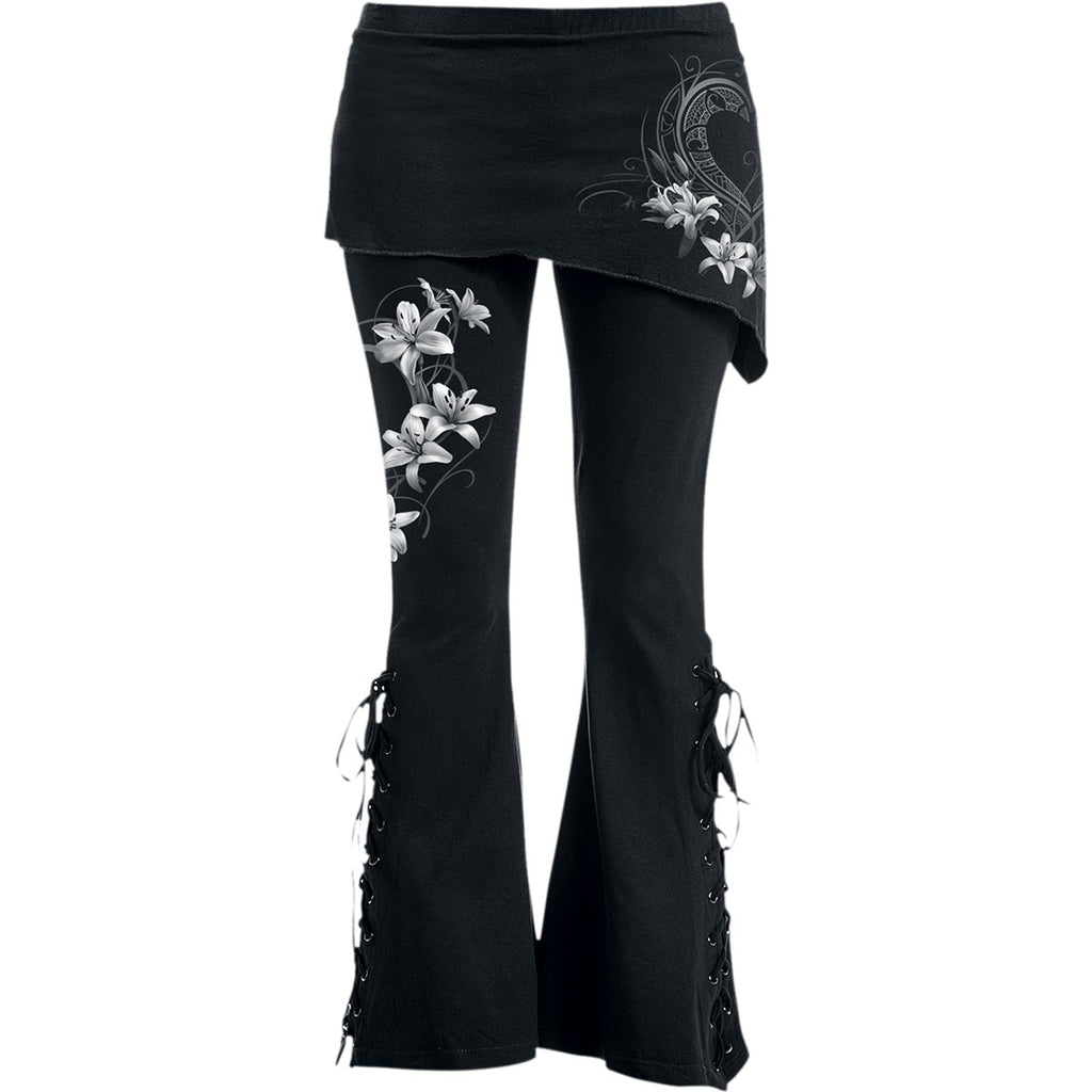 Spiral Ladies Boot Cut Leggings with Micro Skirt: Pure Of Heart (Black) (Back Print)