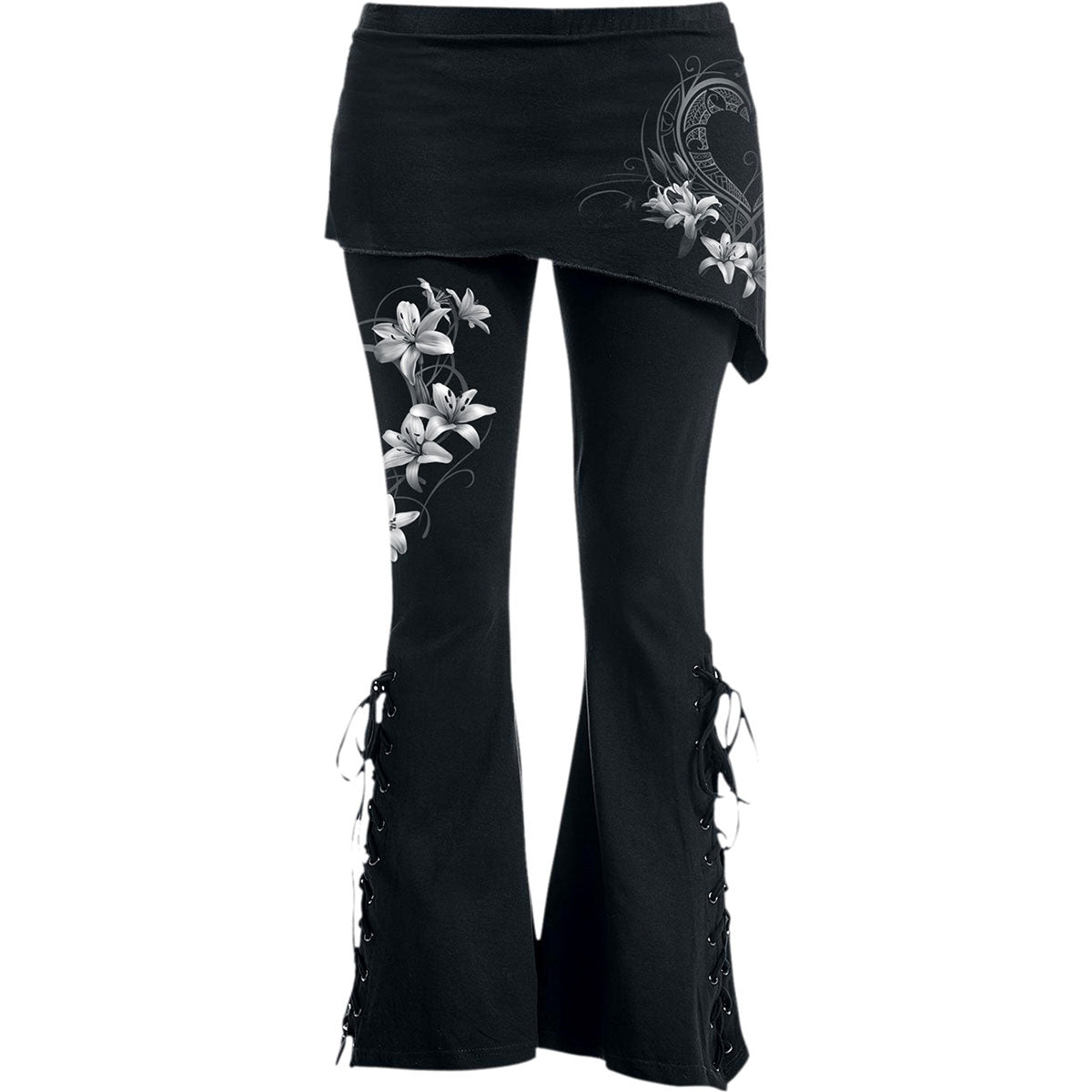 Spiral Ladies Boot Cut Leggings with Micro Skirt: Pure Of Heart (Black) (Back Print)
