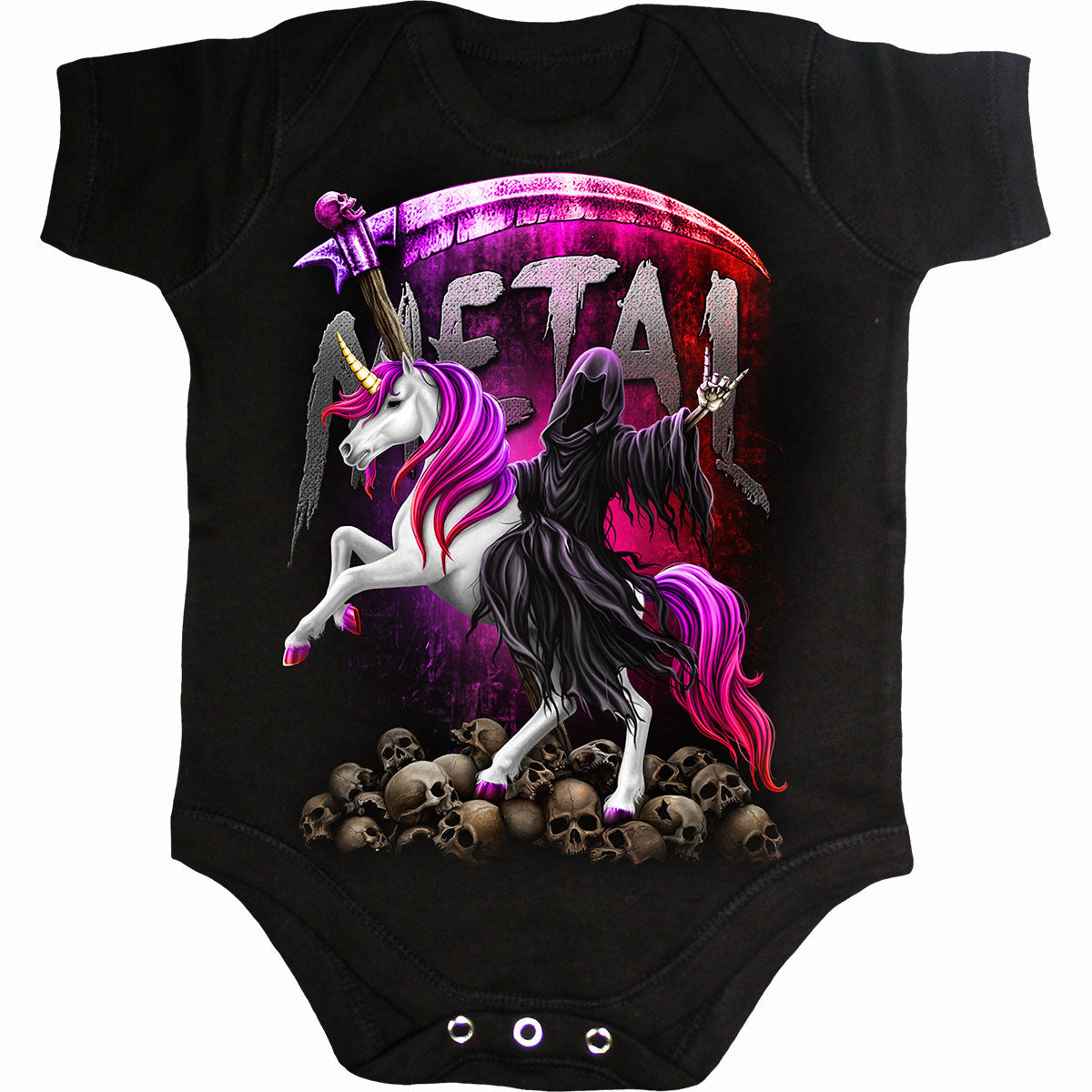 Spiral Kids Baby Grow: Metallicorn (Black)