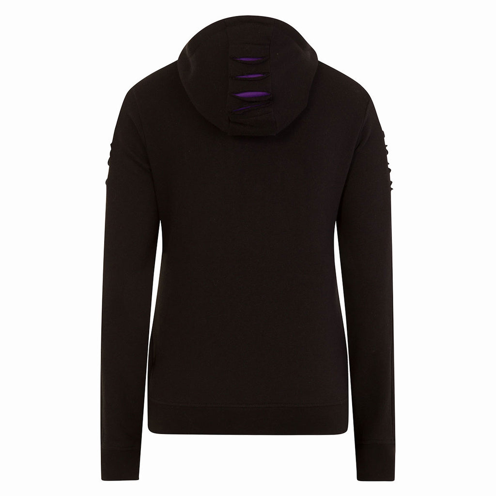 Spiral Ladies Ripped Pullover Hoodie: Cattitude (Black & Purple)