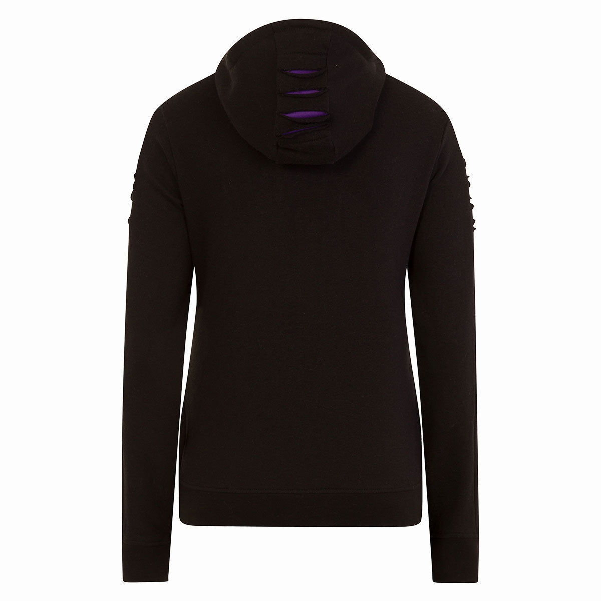 Spiral Ladies Ripped Pullover Hoodie: Cattitude (Black & Purple)