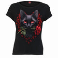 Spiral Ladies Boatneck Cap Sleeve T-Shirt: Cat's Love (Black)
