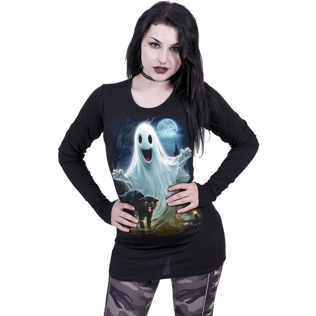 Spiral Ladies Long Sleeve Baggy T-Shirt: High Spirits (Black)