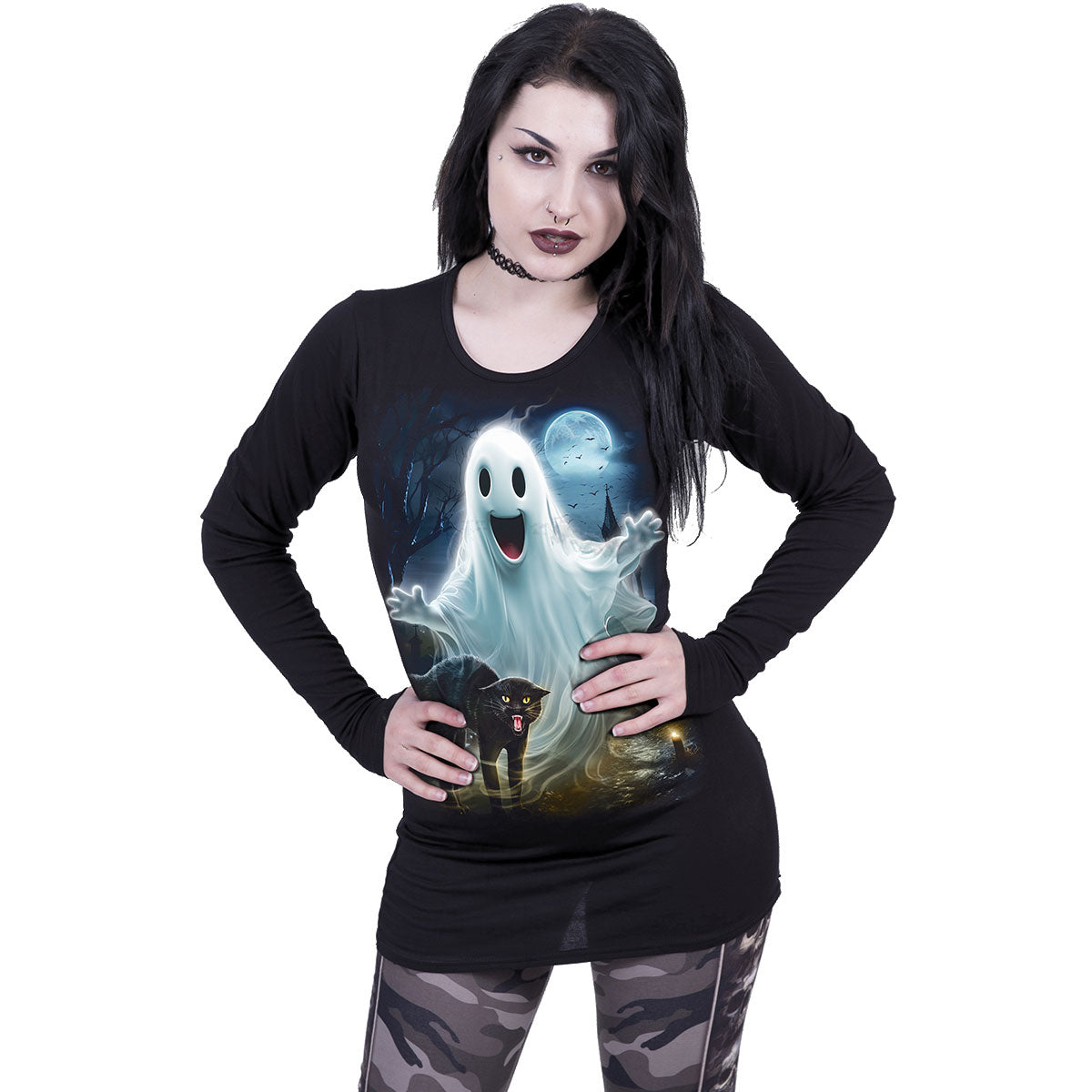 Spiral Ladies Long Sleeve Baggy T-Shirt: High Spirits (Black)