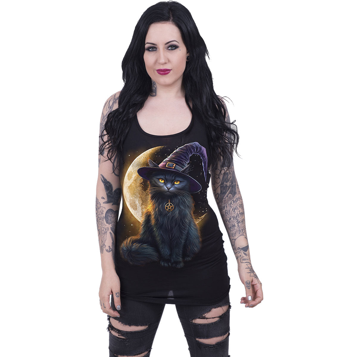 Spiral Ladies Vest T-Shirt: Familiar Magic (Black)