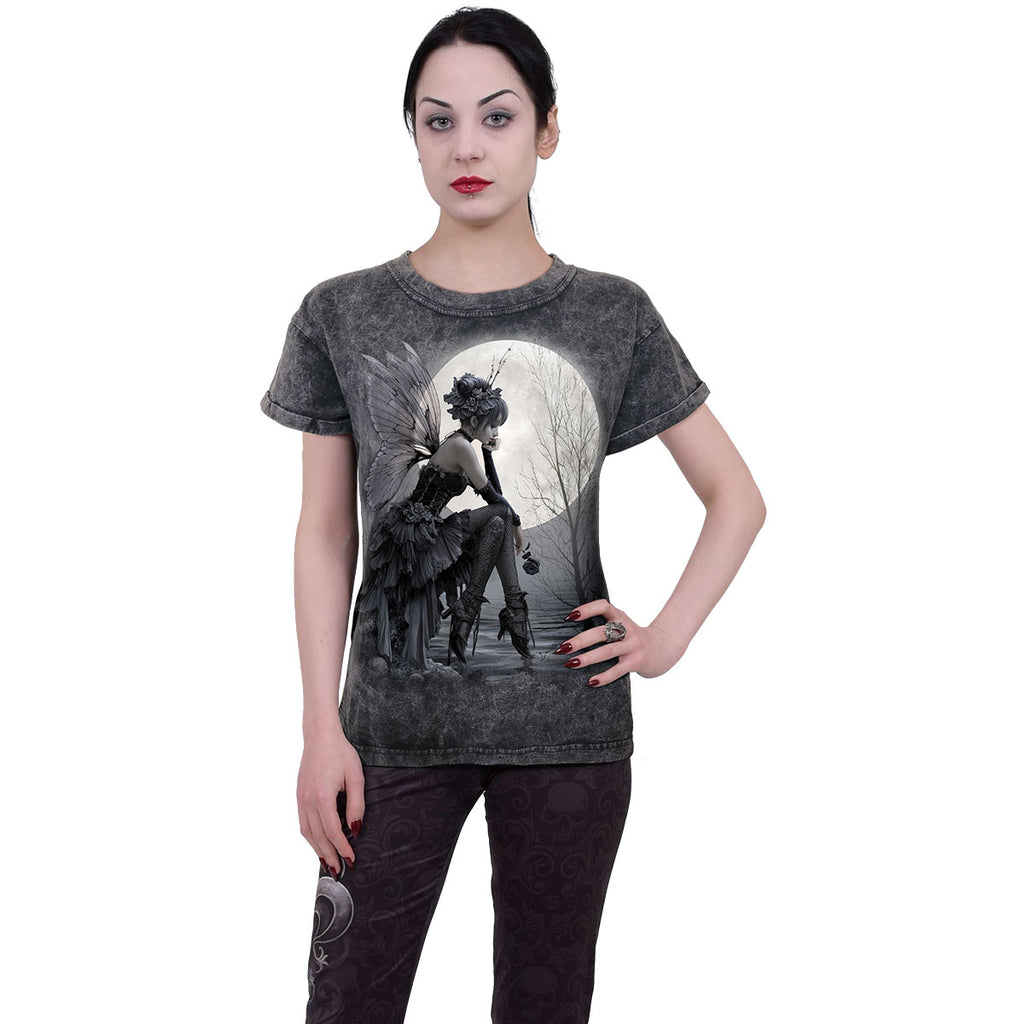 Spiral Ladies Acid Wash T-Shirt: Reflections (Black & Grey)