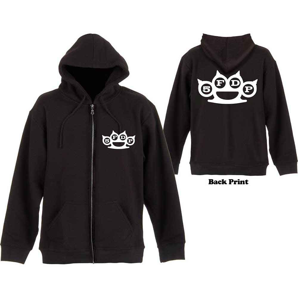 Five Finger Death Punch Unisex Zipped Hoodie: Knuckles (Black) (Back Print)