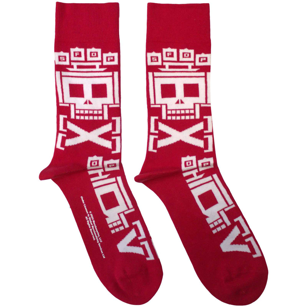 Five Finger Death Punch Unisex Ankle Socks: Pixeled Skull Repeat (Red)