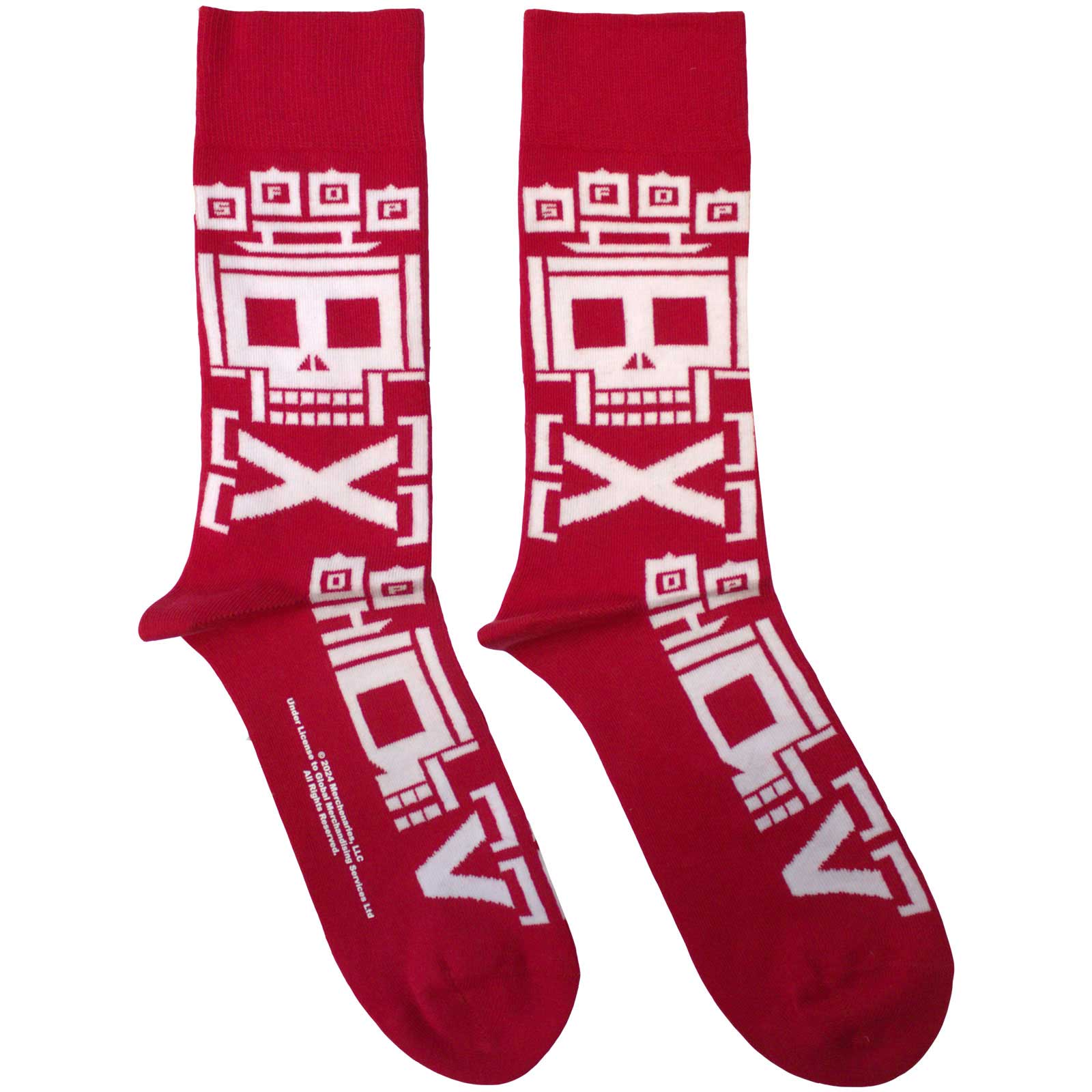 Five Finger Death Punch Unisex Ankle Socks: Pixeled Skull Repeat (Red)