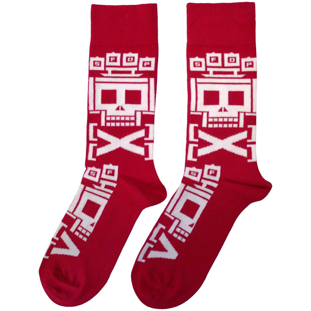 Five Finger Death Punch Unisex Ankle Socks: Pixeled Skull Repeat (Red)