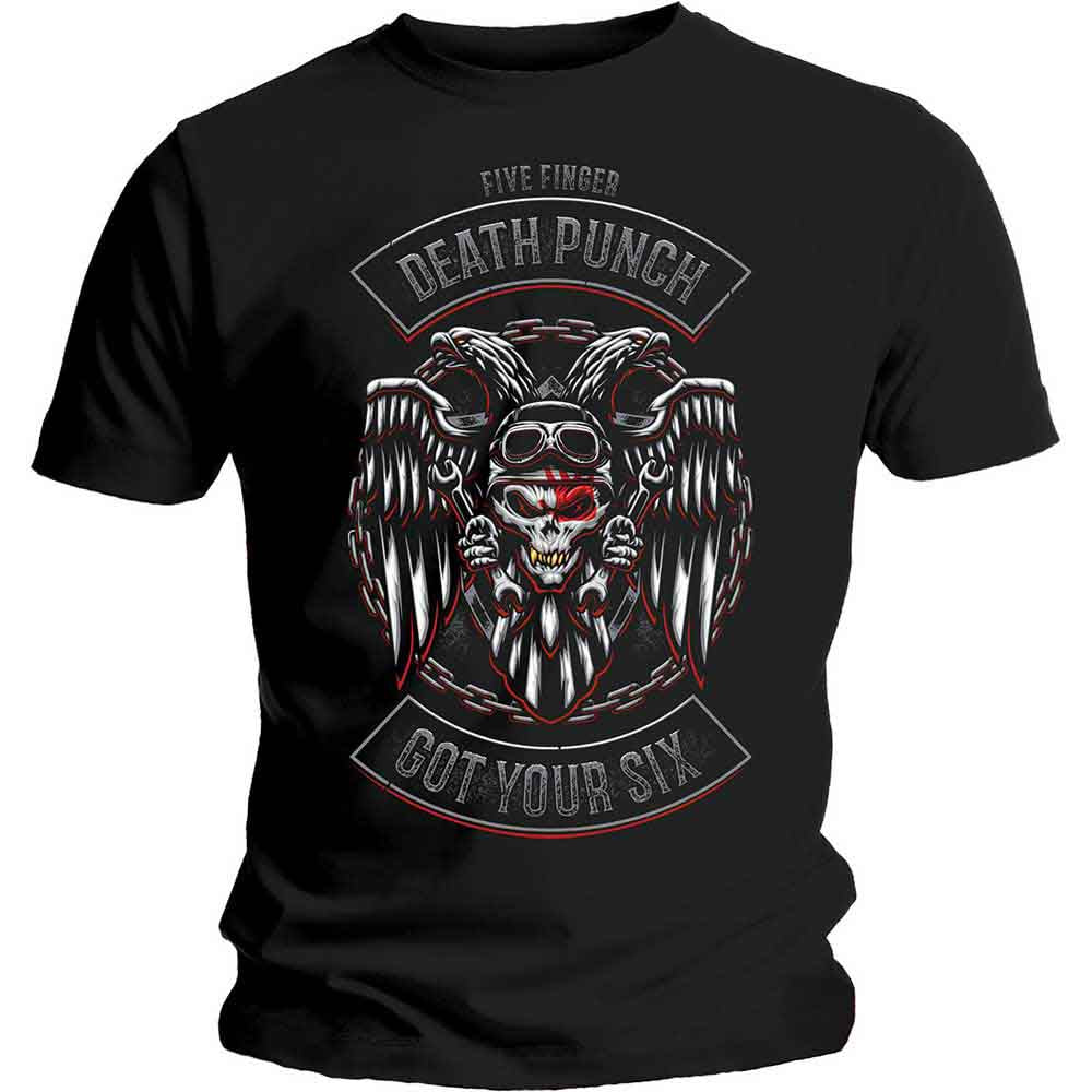 Five Finger Death Punch Unisex T-Shirt: Biker Badge (Black)