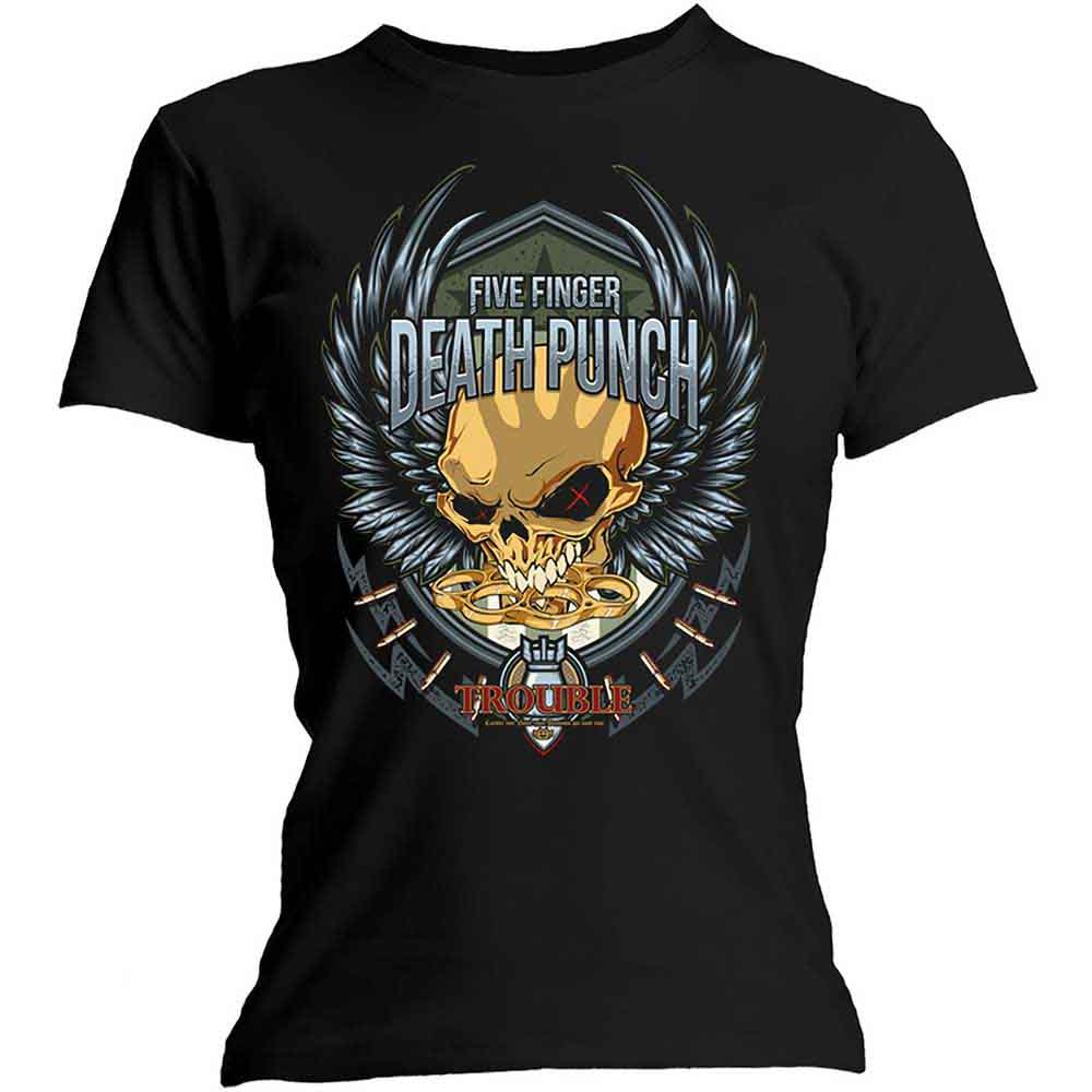 Five Finger Death Punch Ladies T-Shirt: Trouble (Black)