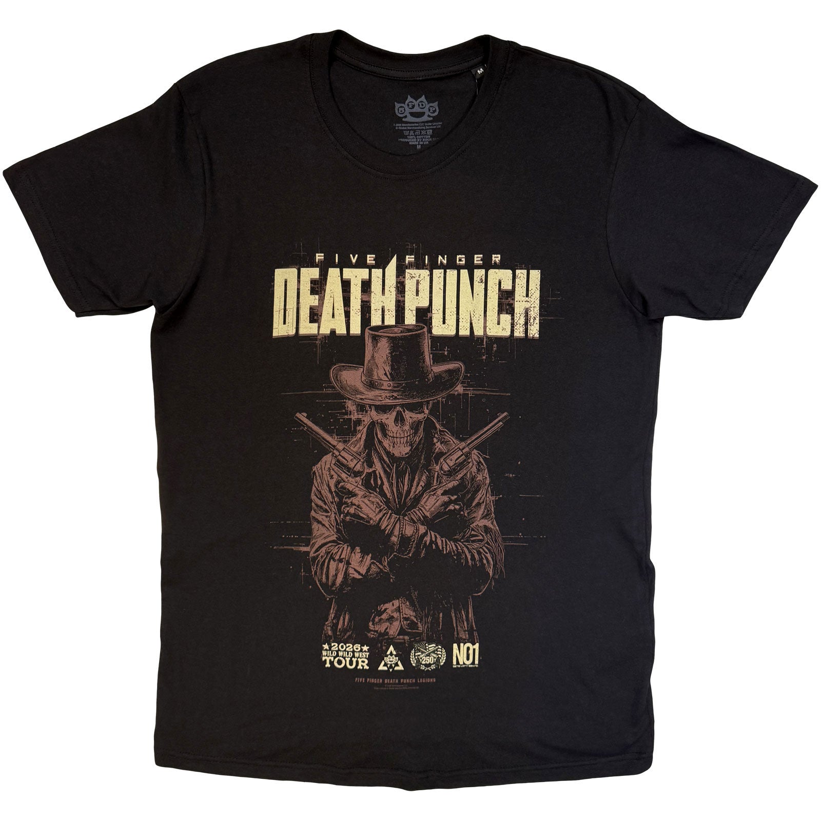 Five Finger Death Punch Unisex T-Shirt: Crossed Pistols Shadow (Black)