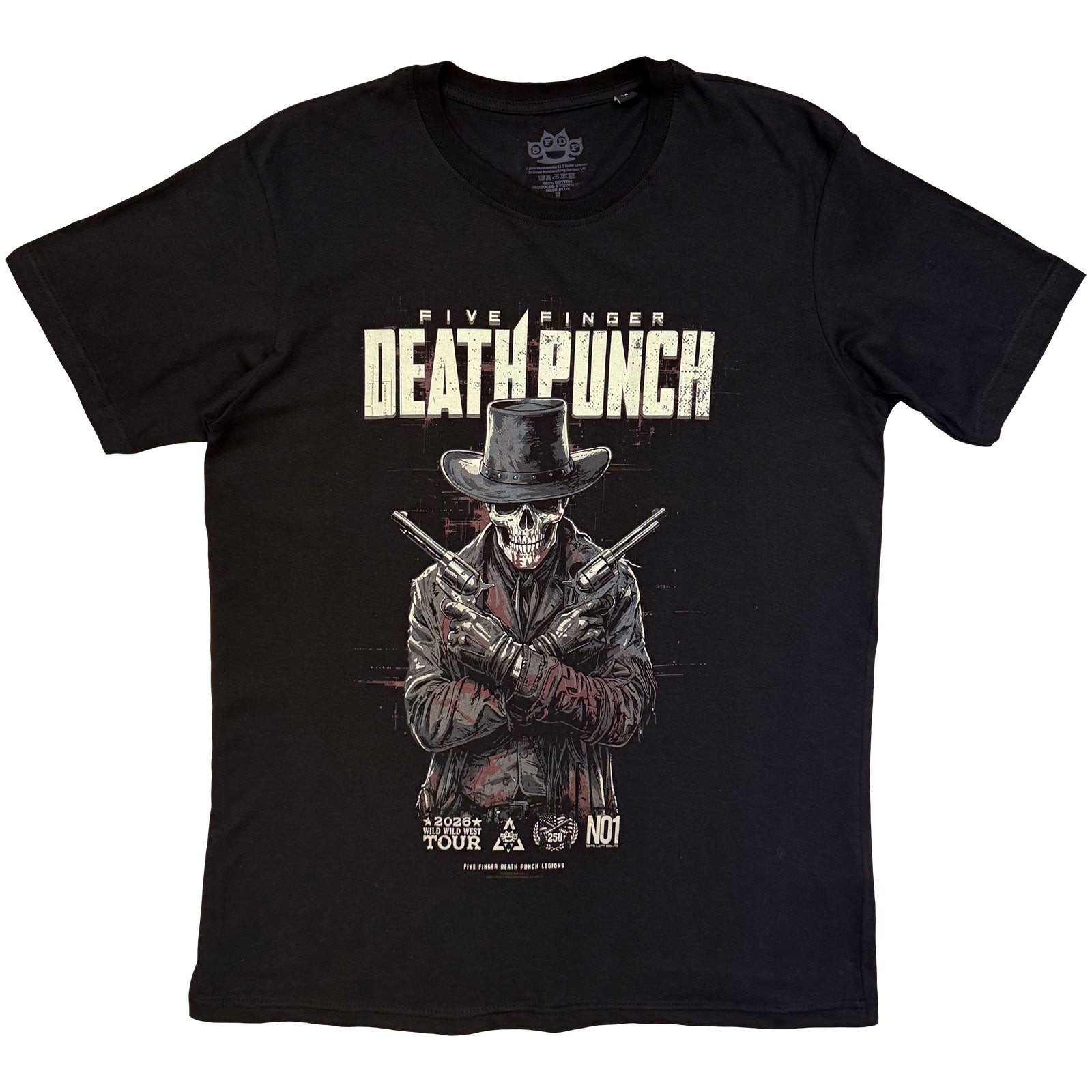 Five Finger Death Punch Unisex T-Shirt: Crossed Pistols Full Colour (Black)