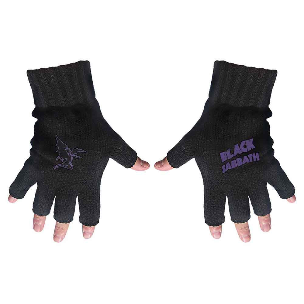 Black Sabbath Unisex Fingerless Gloves: Purple Logo & Devil (Black)