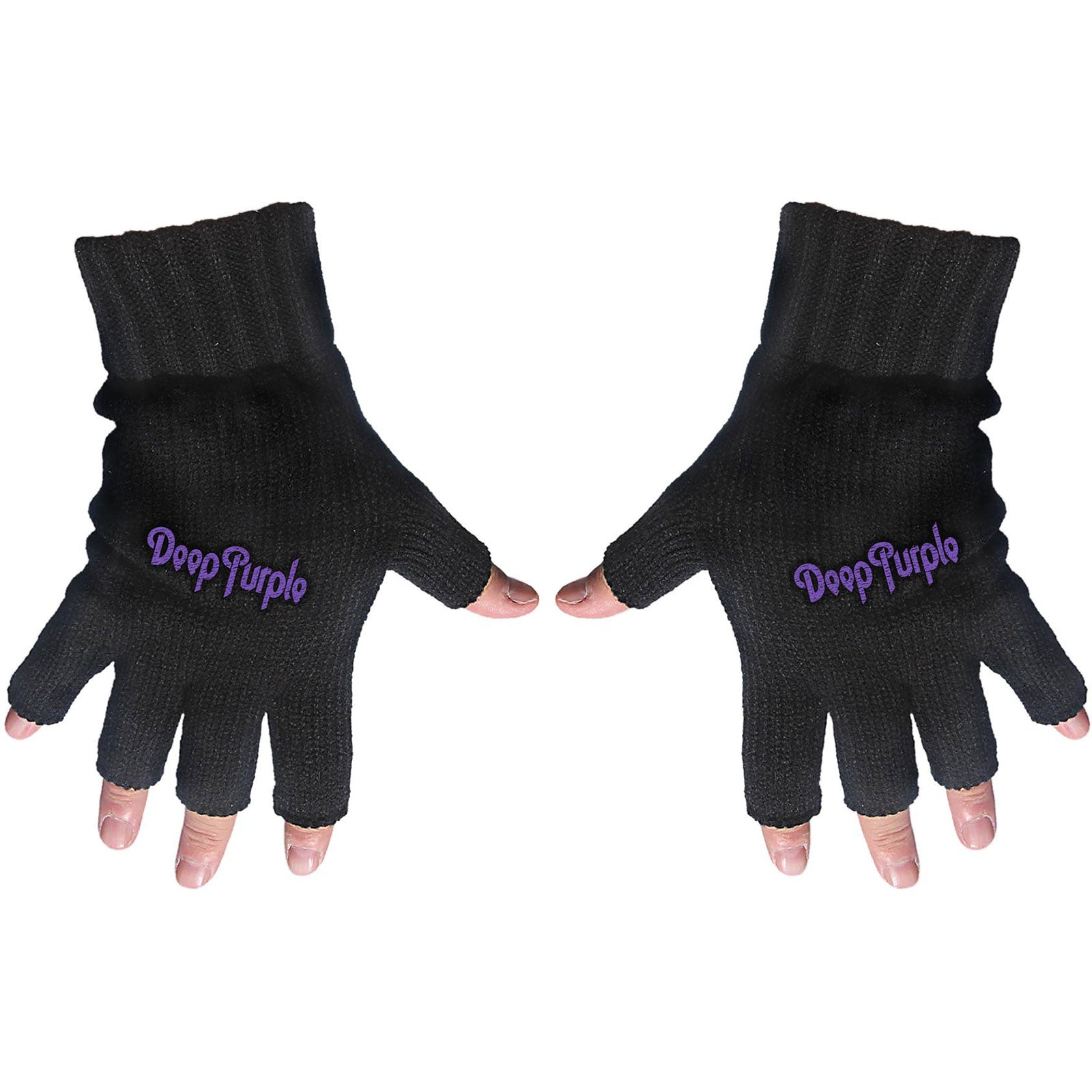 Deep Purple Unisex Fingerless Gloves: Logo (Black)