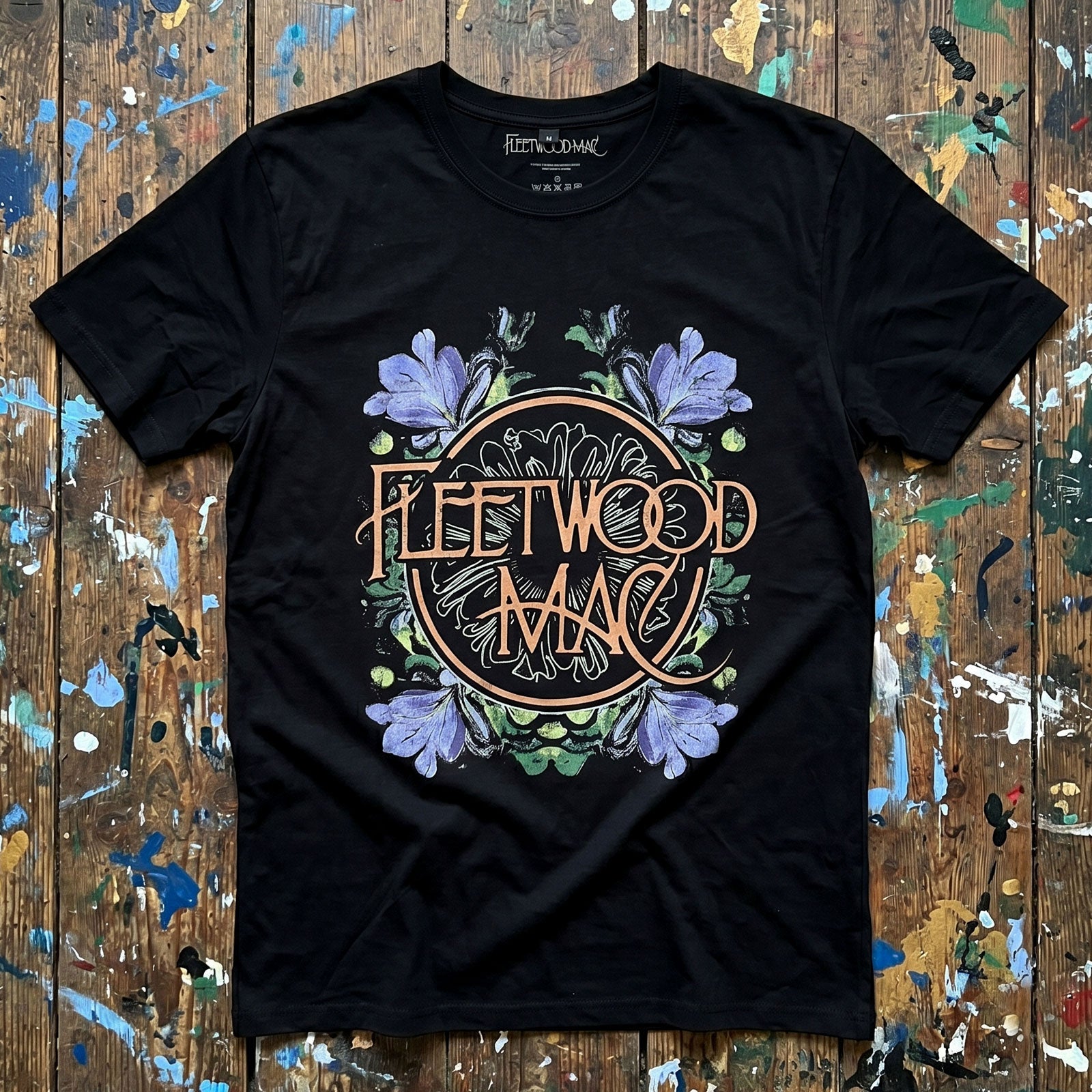 Fleetwood Mac Unisex Premium Carbon T-Shirt: Circle Floral (Black)