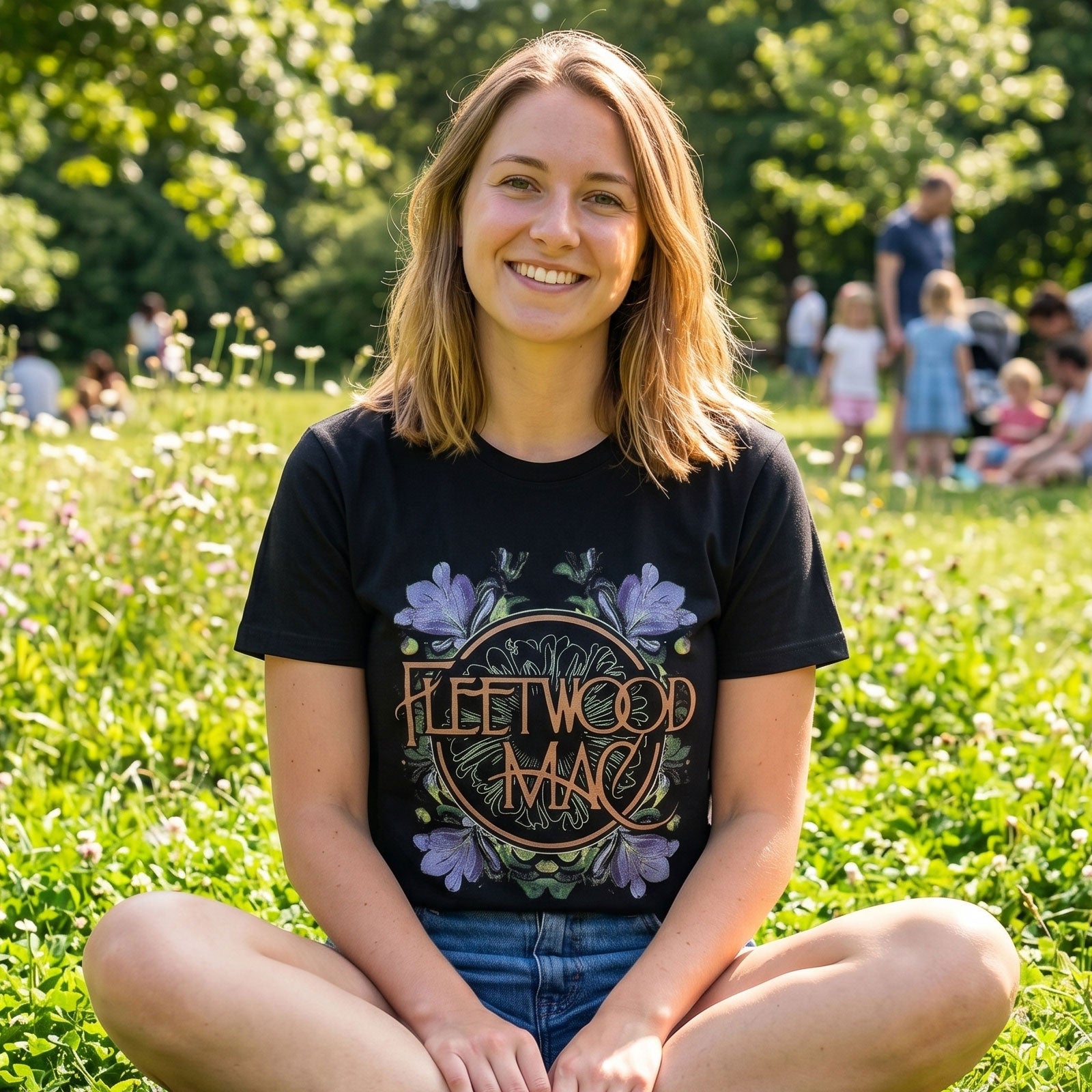 Fleetwood Mac Unisex Premium Carbon T-Shirt: Circle Floral (Black)