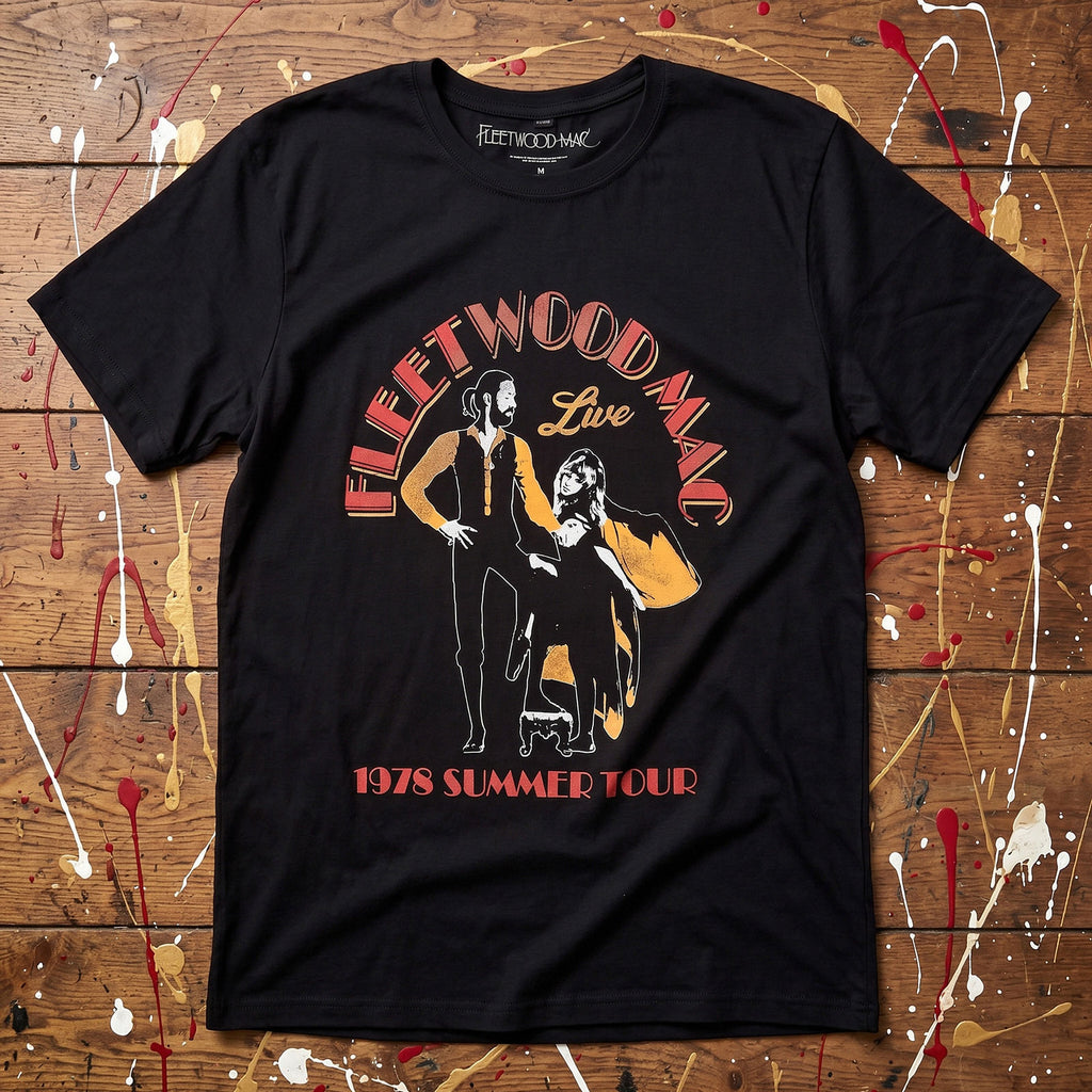 Fleetwood Mac Unisex Premium Carbon T-Shirt: Summer Tour (Black) (Back Print)