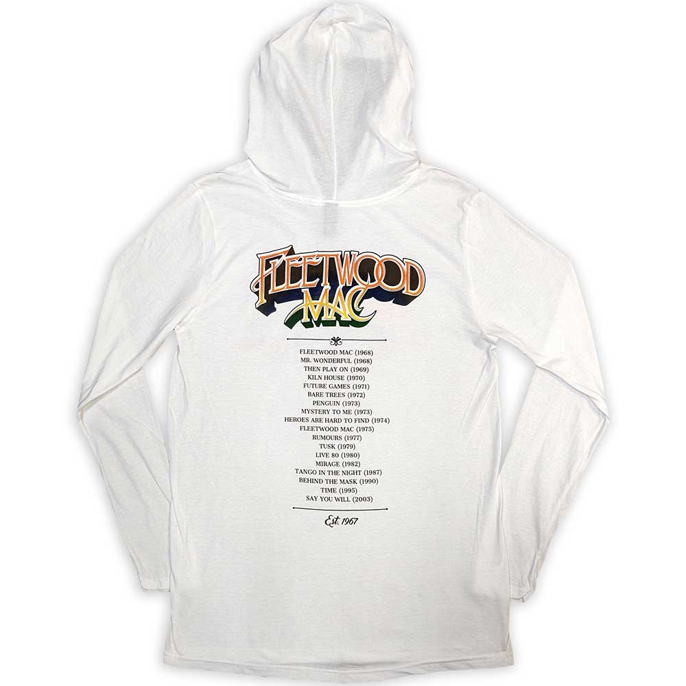Fleetwood Mac Unisex Pullover Hoodie: Albums Bus Lightweight (White) (Back Print & Ex-Tour)