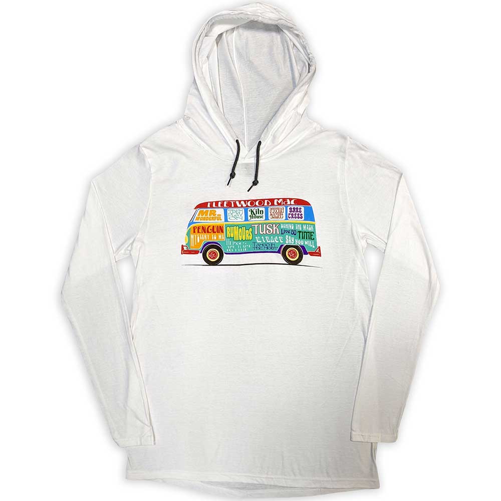 Fleetwood Mac Unisex Pullover Hoodie: Albums Bus Lightweight (White) (Back Print & Ex-Tour)