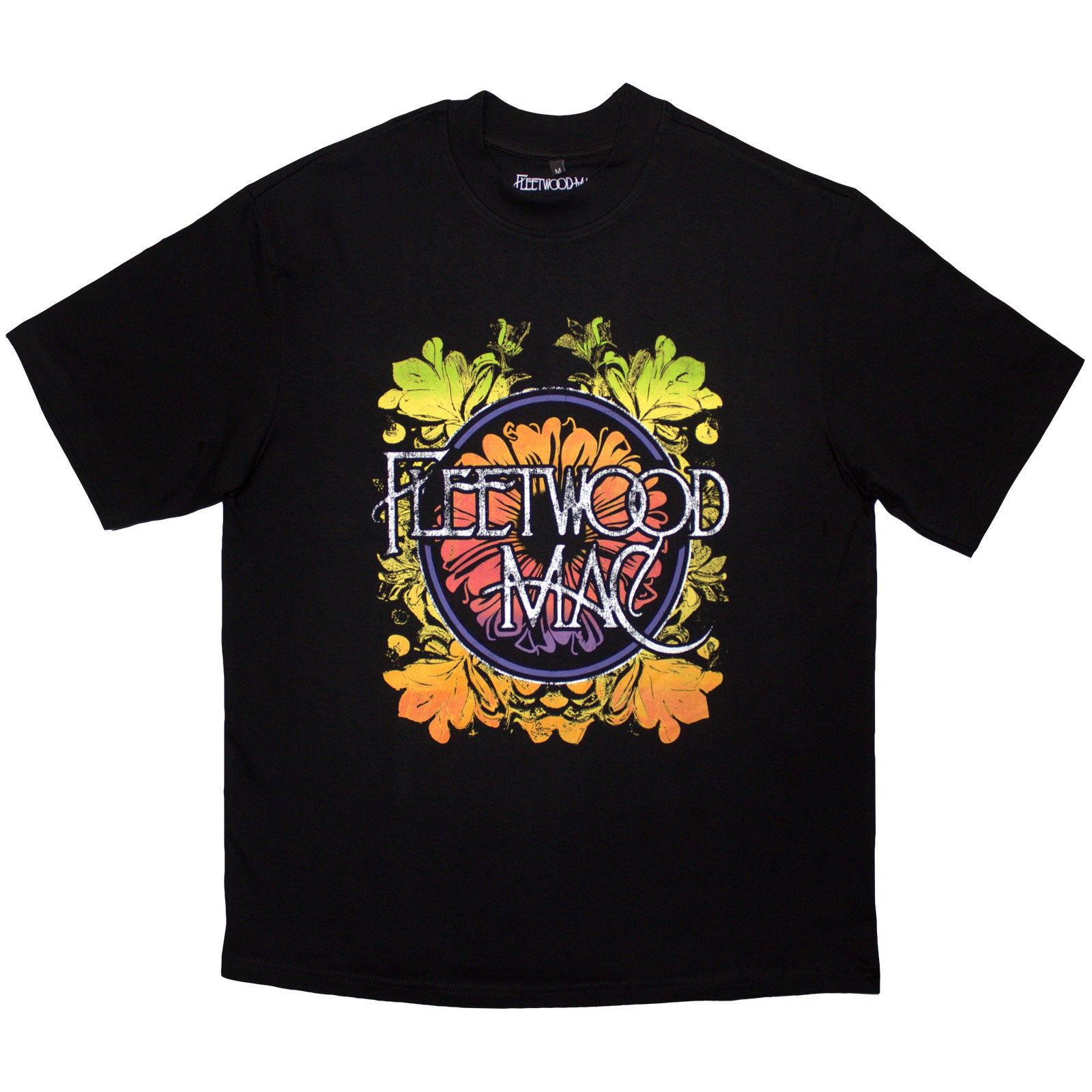Fleetwood Mac Unisex Oversized Boxy T-Shirt: Circle Floral Logo (Black)