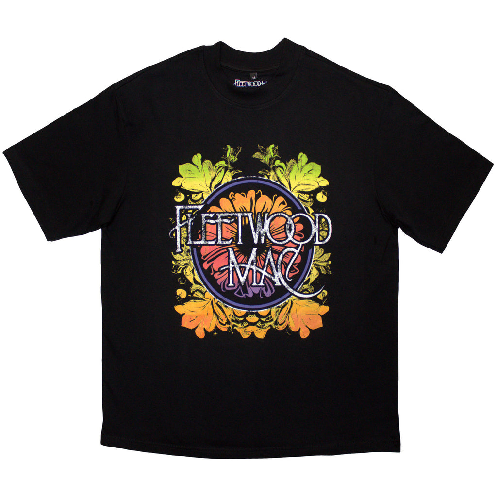 Fleetwood Mac Unisex Oversized Boxy T-Shirt: Circle Floral Logo (Black)
