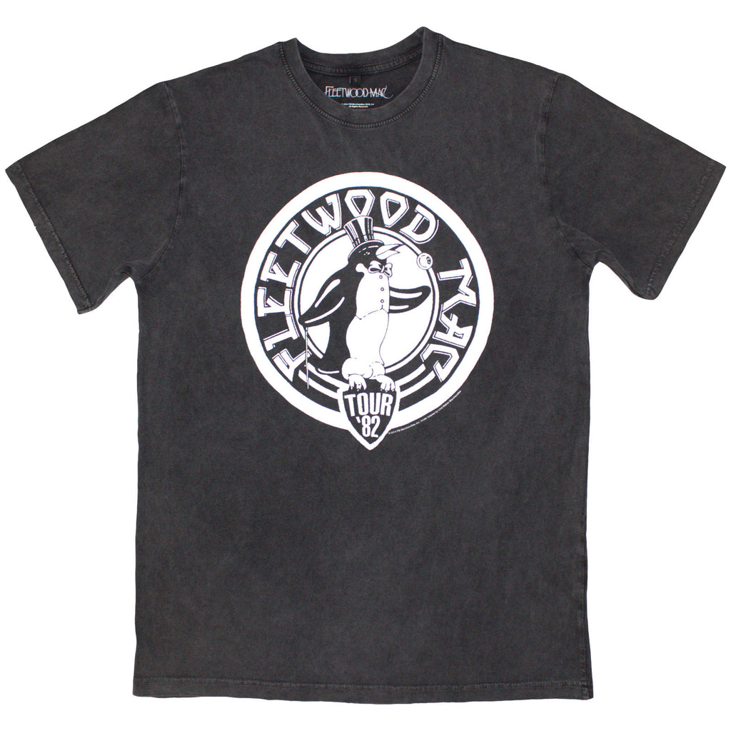 Fleetwood Mac Unisex Stone Wash T-Shirt: Tour '82 Penguin (Charcoal Grey)