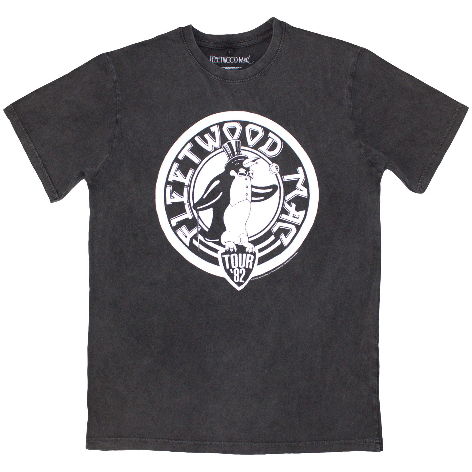 Fleetwood Mac Unisex Stone Wash T-Shirt: Tour '82 Penguin (Charcoal Grey)