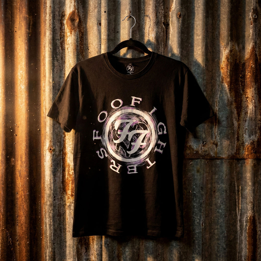 Foo Fighters Unisex Premium Carbon T-Shirt: Wheel Logo Shadow (Black)