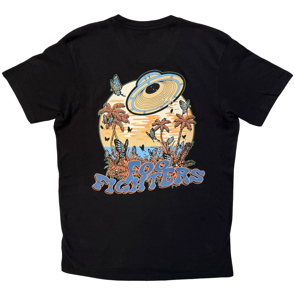 Foo Fighters Unisex Premium Carbon T-Shirt: Space Butterflies (Black) (Back Print)