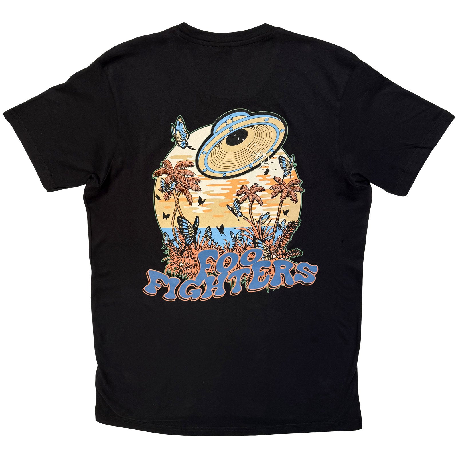 Foo Fighters Unisex Premium Carbon T-Shirt: Space Butterflies (Black) (Back Print)