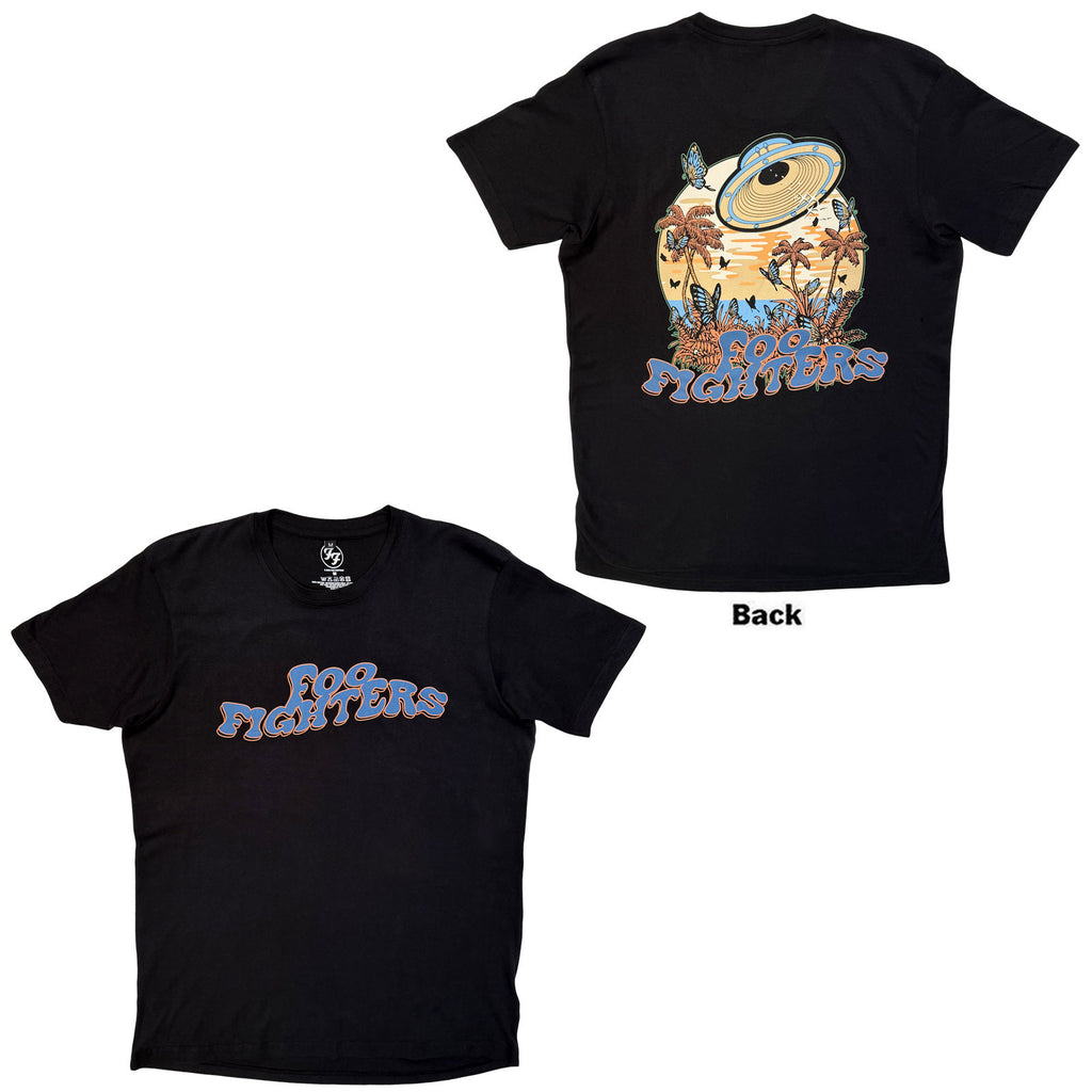 Foo Fighters Unisex Premium Carbon T-Shirt: Space Butterflies (Black) (Back Print)
