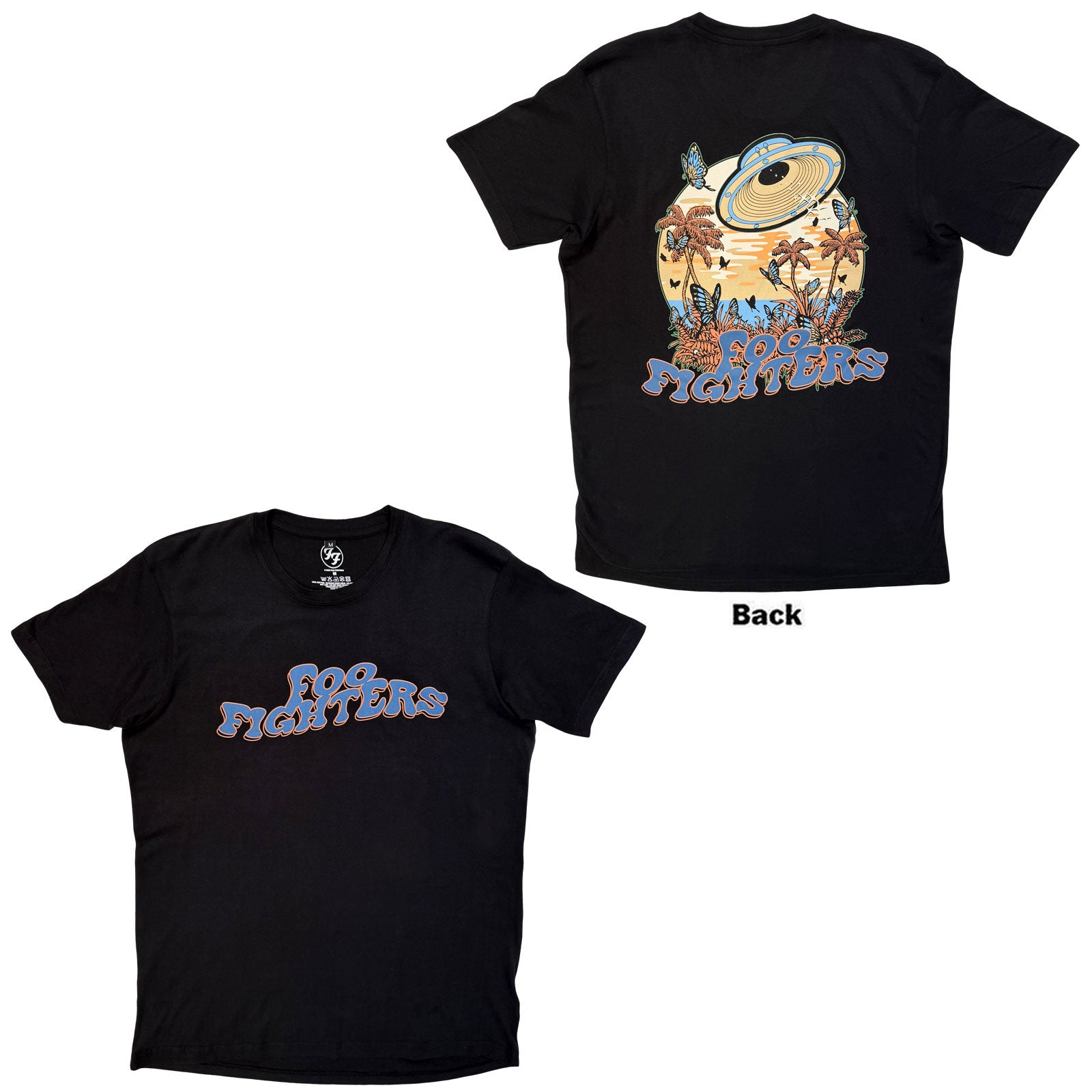 Foo Fighters Unisex Premium Carbon T-Shirt: Space Butterflies (Black) (Back Print)