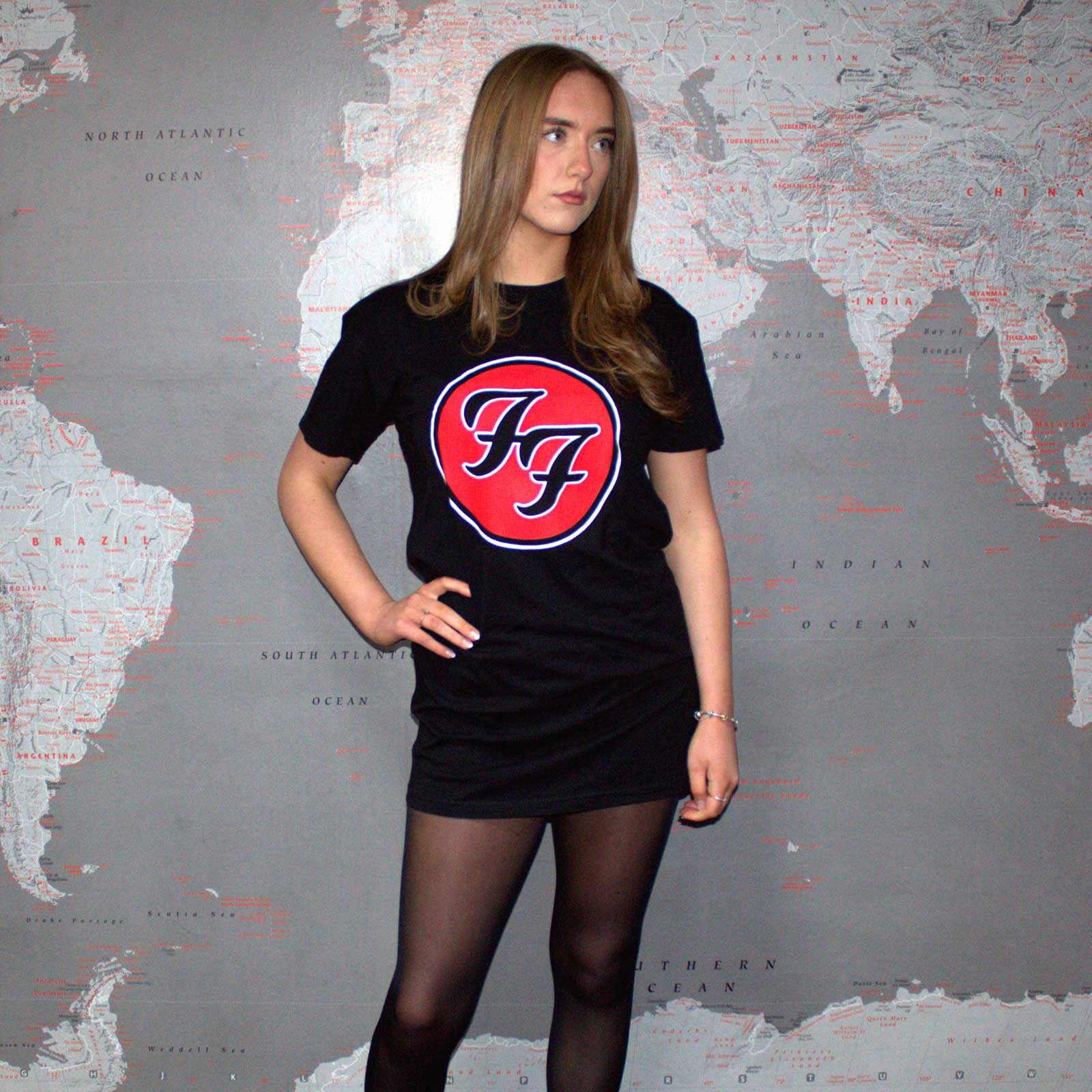 Foo Fighters Ladies T-Shirt Dress: FF Logo (Black)