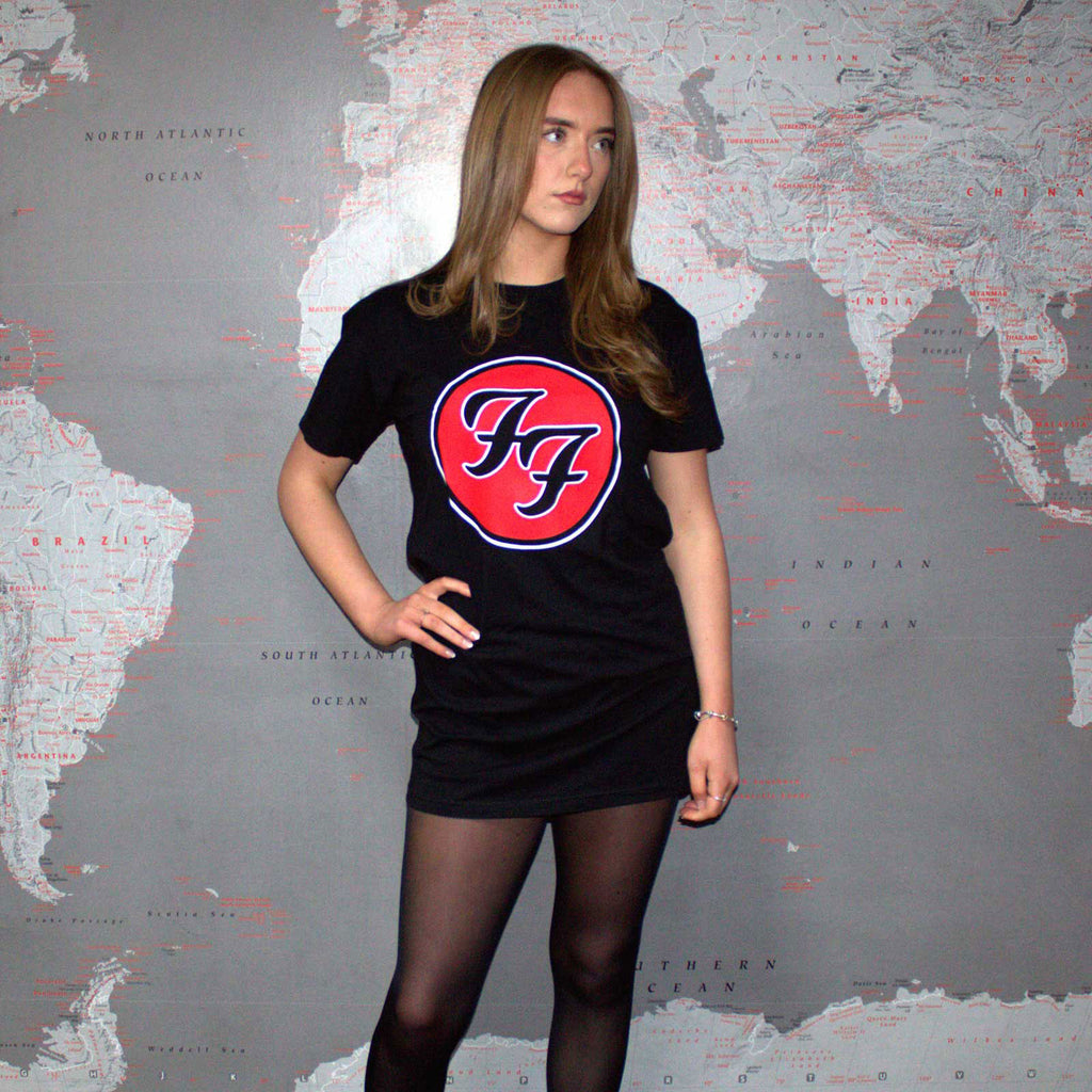 Foo Fighters Ladies T-Shirt Dress: FF Logo (Black)