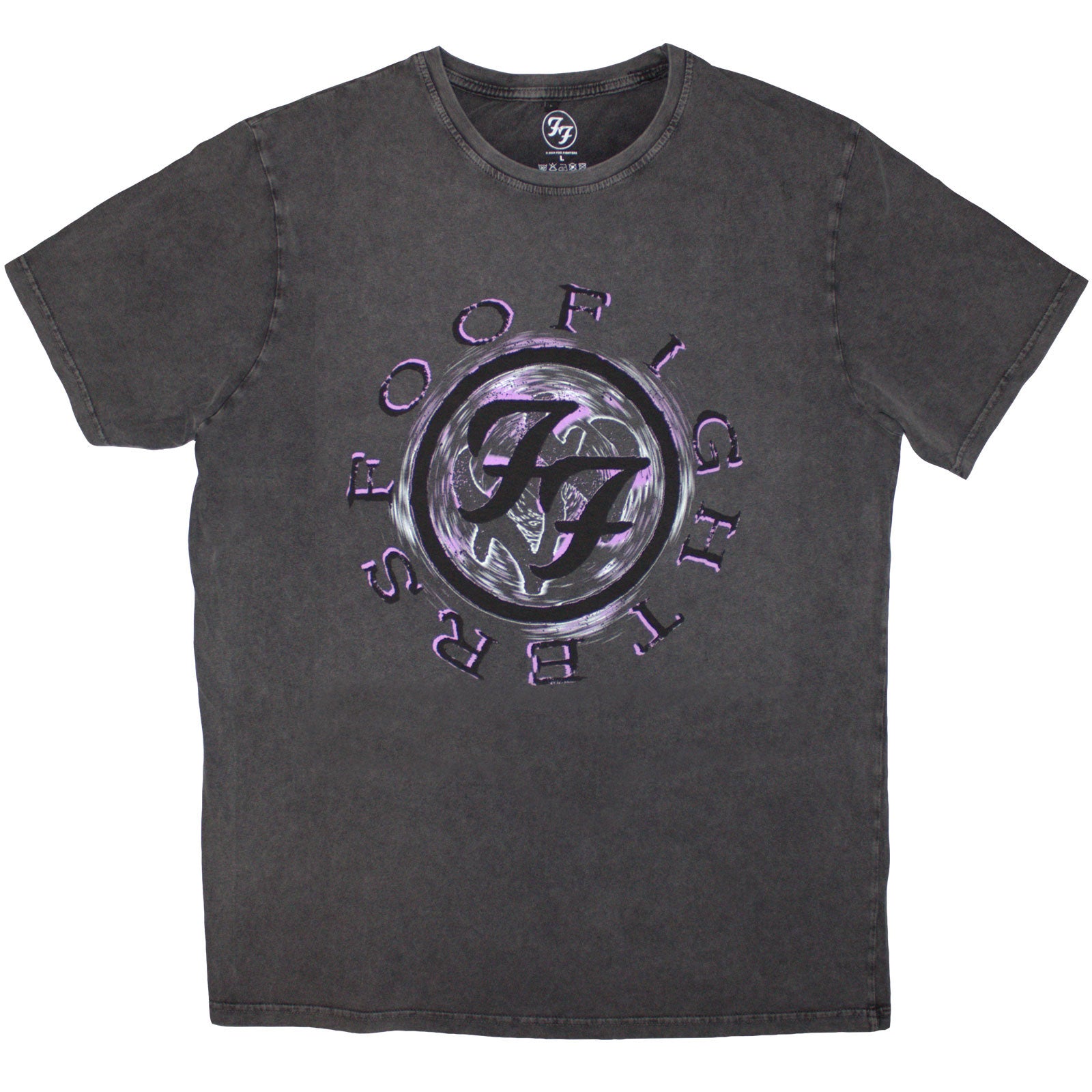 Foo Fighters Unisex Stone Wash T-Shirt: Wheel Logo Shadow (Charcoal Grey)