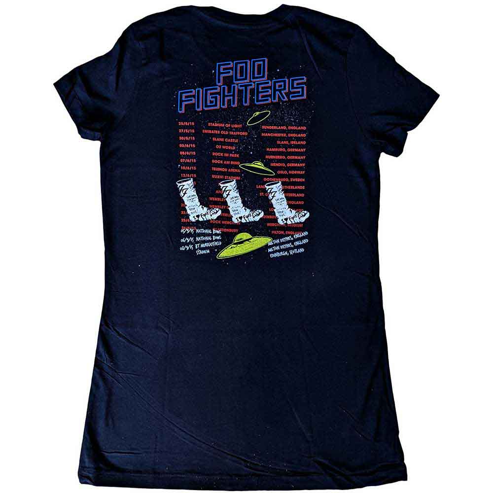 Foo Fighters Ladies T-Shirt: UFOS 2015 European Tour (Black) (Back Print & Ex-Tour)