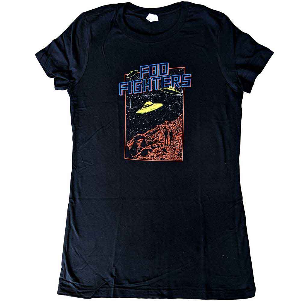 Foo Fighters Ladies T-Shirt: UFOS 2015 European Tour (Black) (Back Print & Ex-Tour)