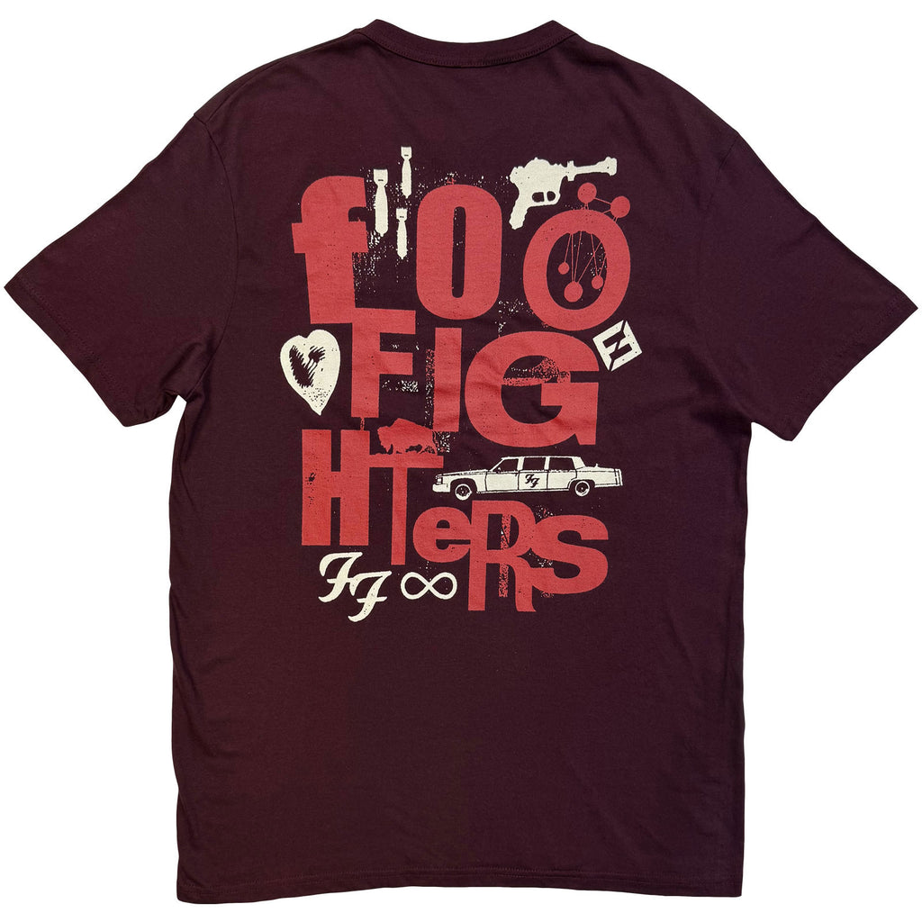 Foo Fighters Unisex T-Shirt: Albums Symbols (Maroon Red) (Back Print)