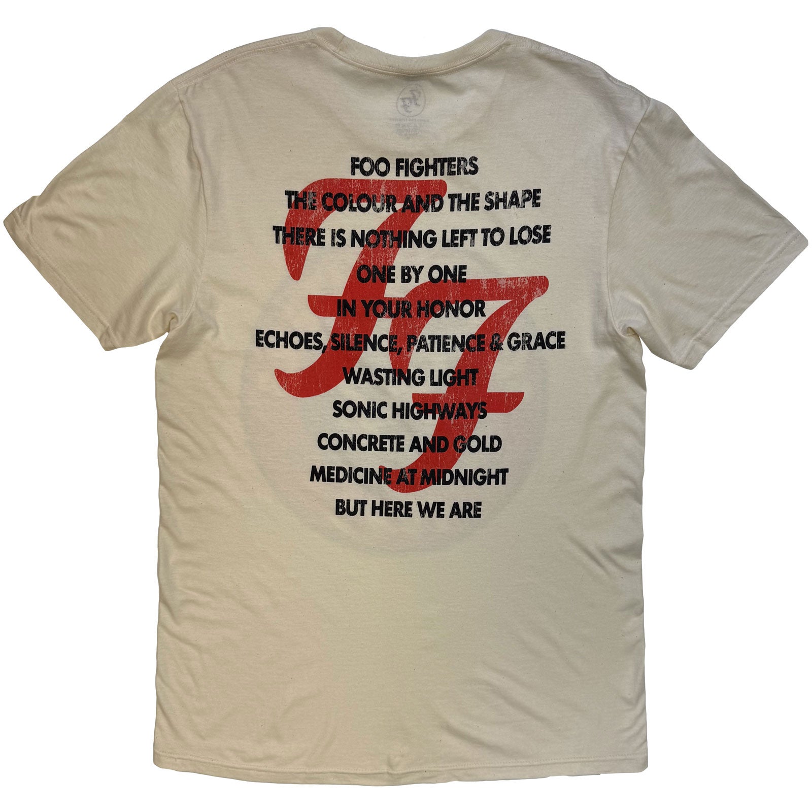 Foo Fighters Unisex T-Shirt: 1995-2025 Albums (Natural) (Back Print)