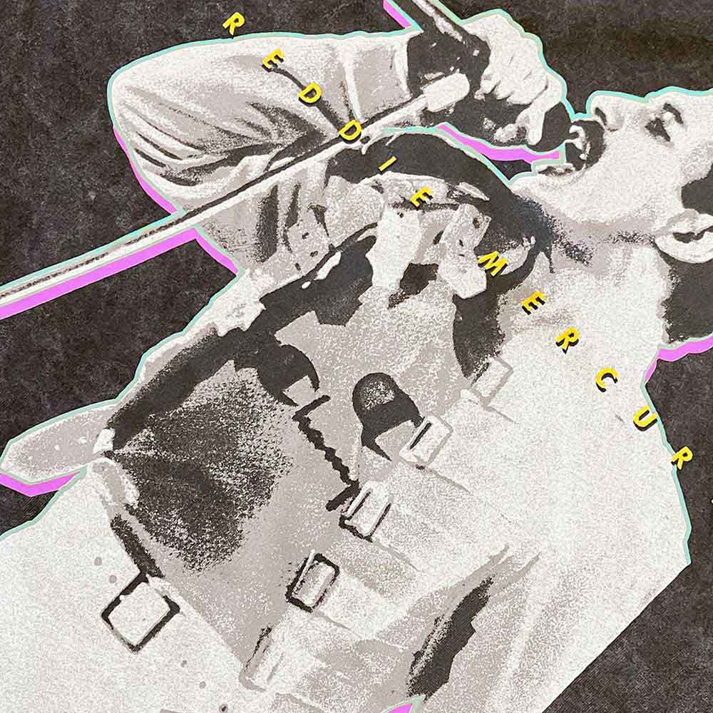 Freddie Mercury Unisex T-Shirt: Glow (Black) (Wash Collection)