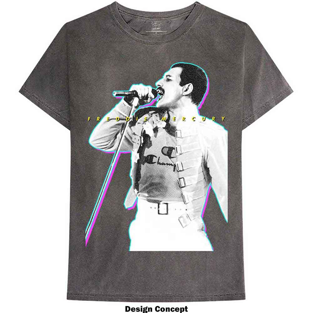 Freddie Mercury Unisex T-Shirt: Glow (Black) (Wash Collection)