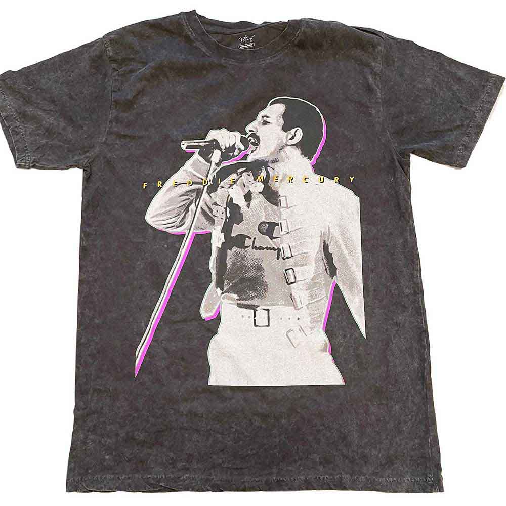 Freddie Mercury Unisex T-Shirt: Glow (Black) (Wash Collection)