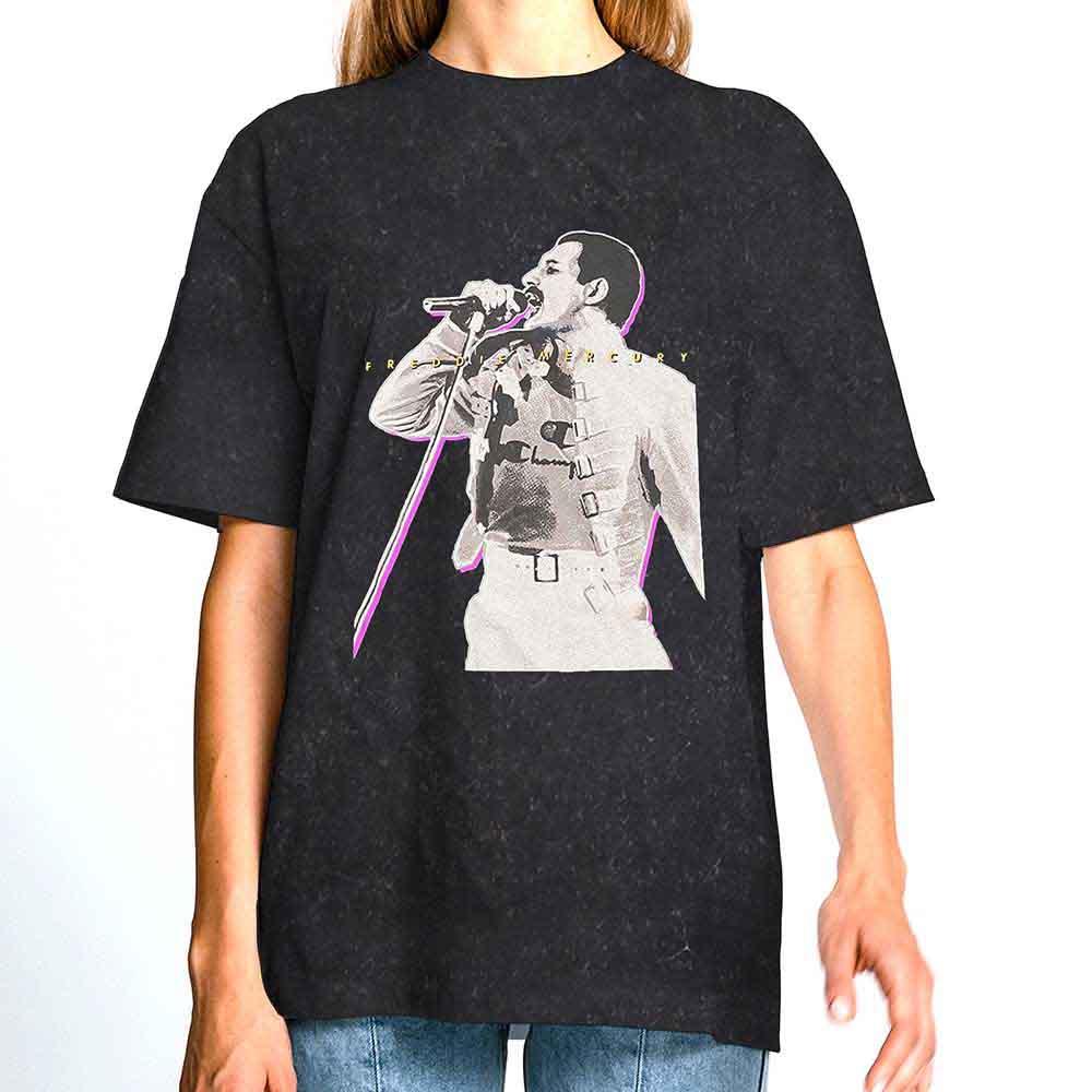 Freddie Mercury Unisex T-Shirt: Glow (Black) (Wash Collection)